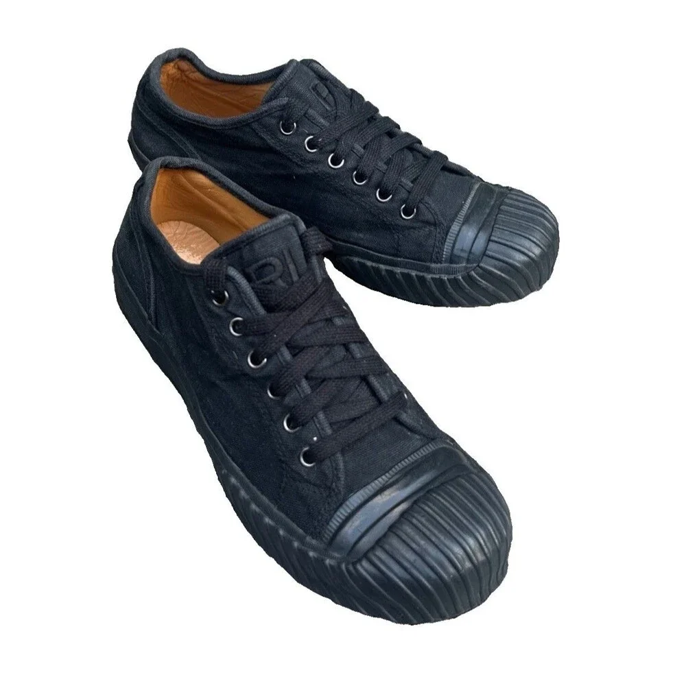 Ralph Lauren Olton Black Canvas Sneakers Ridged Toe Low Top Shoes Men's Size 8D